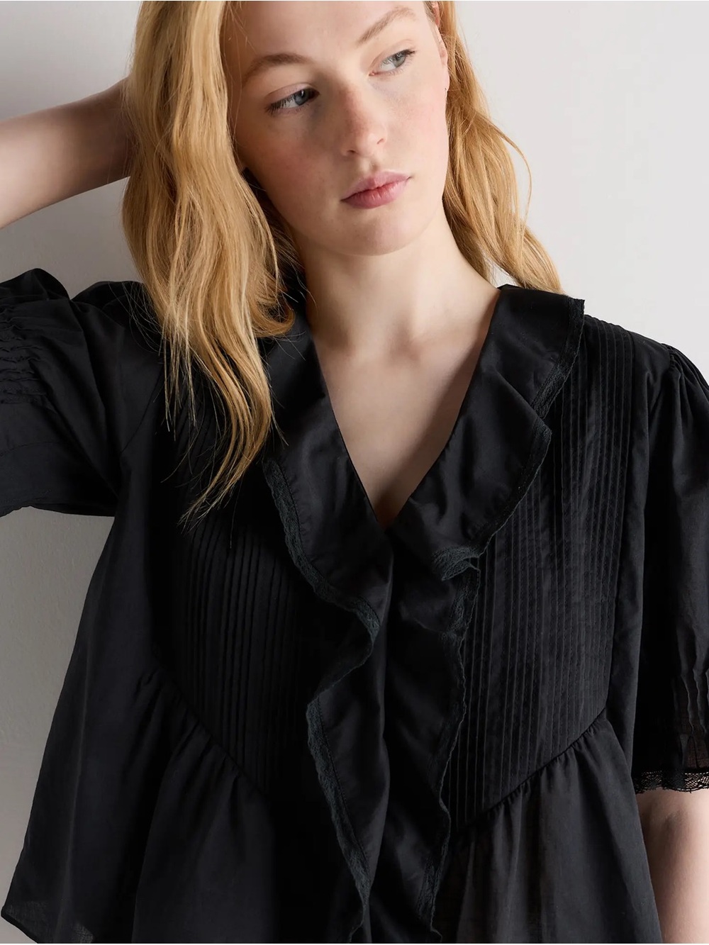 Quince Black Ruffled Short-Sleeve Blouse - Picture 4 of 6